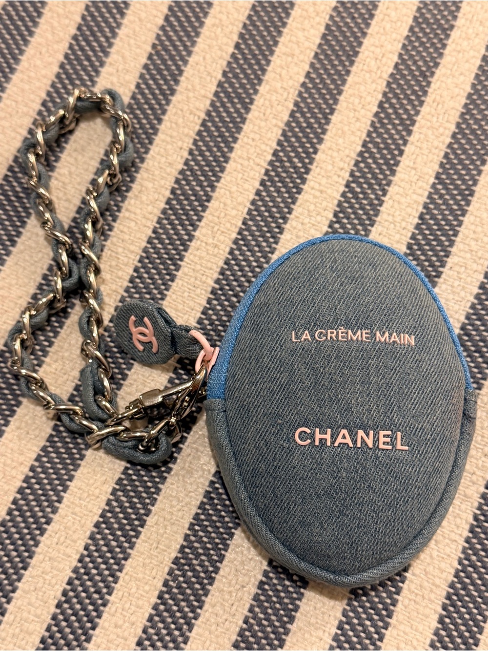 CHANEL Limited~Edition Egg-Shaped Hand Cream Applicator Encased Denim Pouch. 👖💙